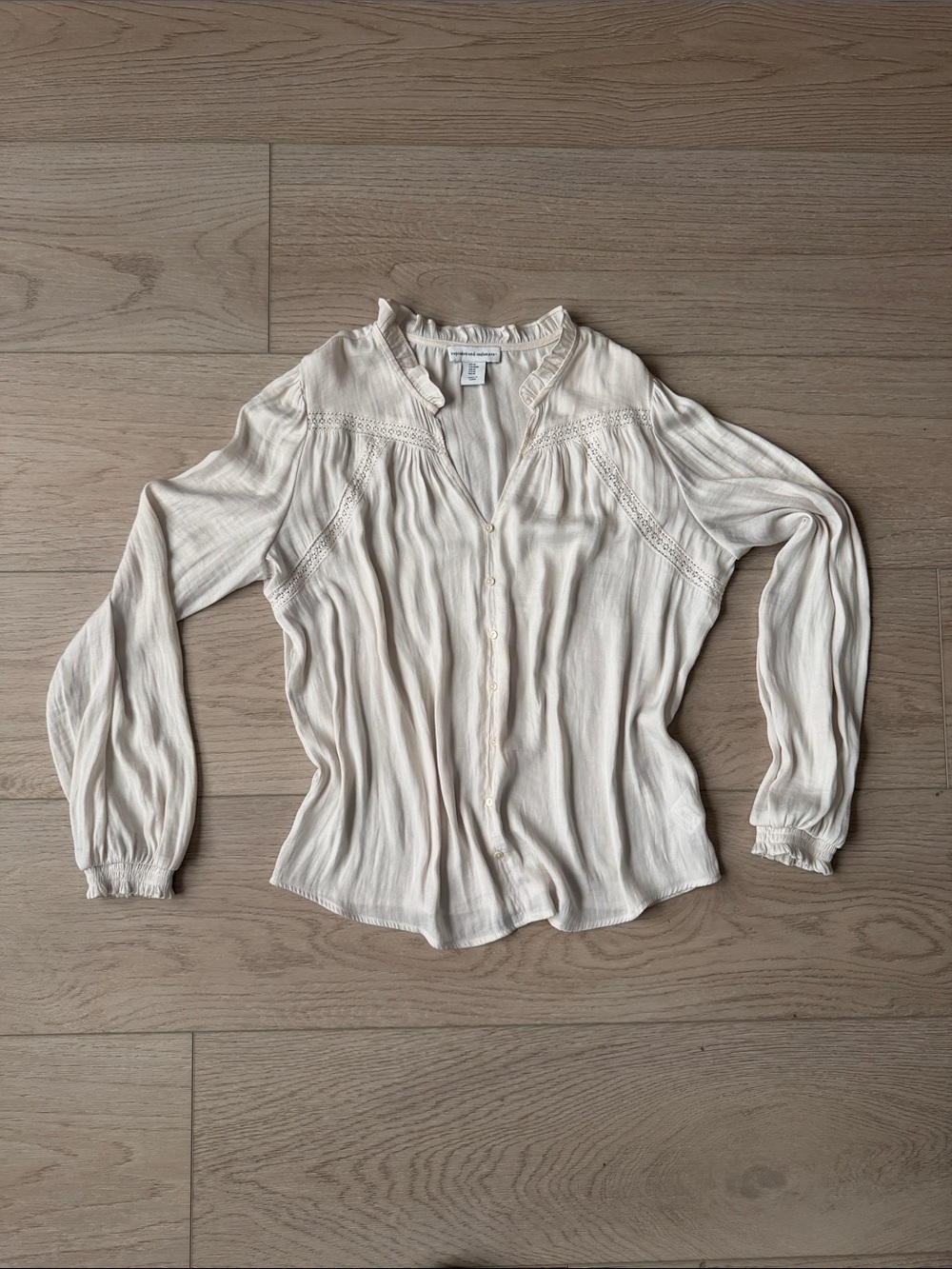 cupcakes & cashmere Cream Ruffled-Yoke Button Front Blouse